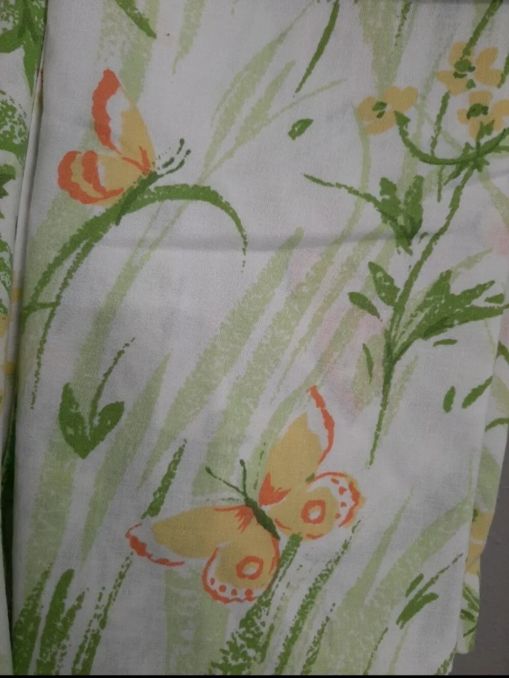 Vintage 70s bed set sheets flat fitted 2 pillowcases butterfly boho